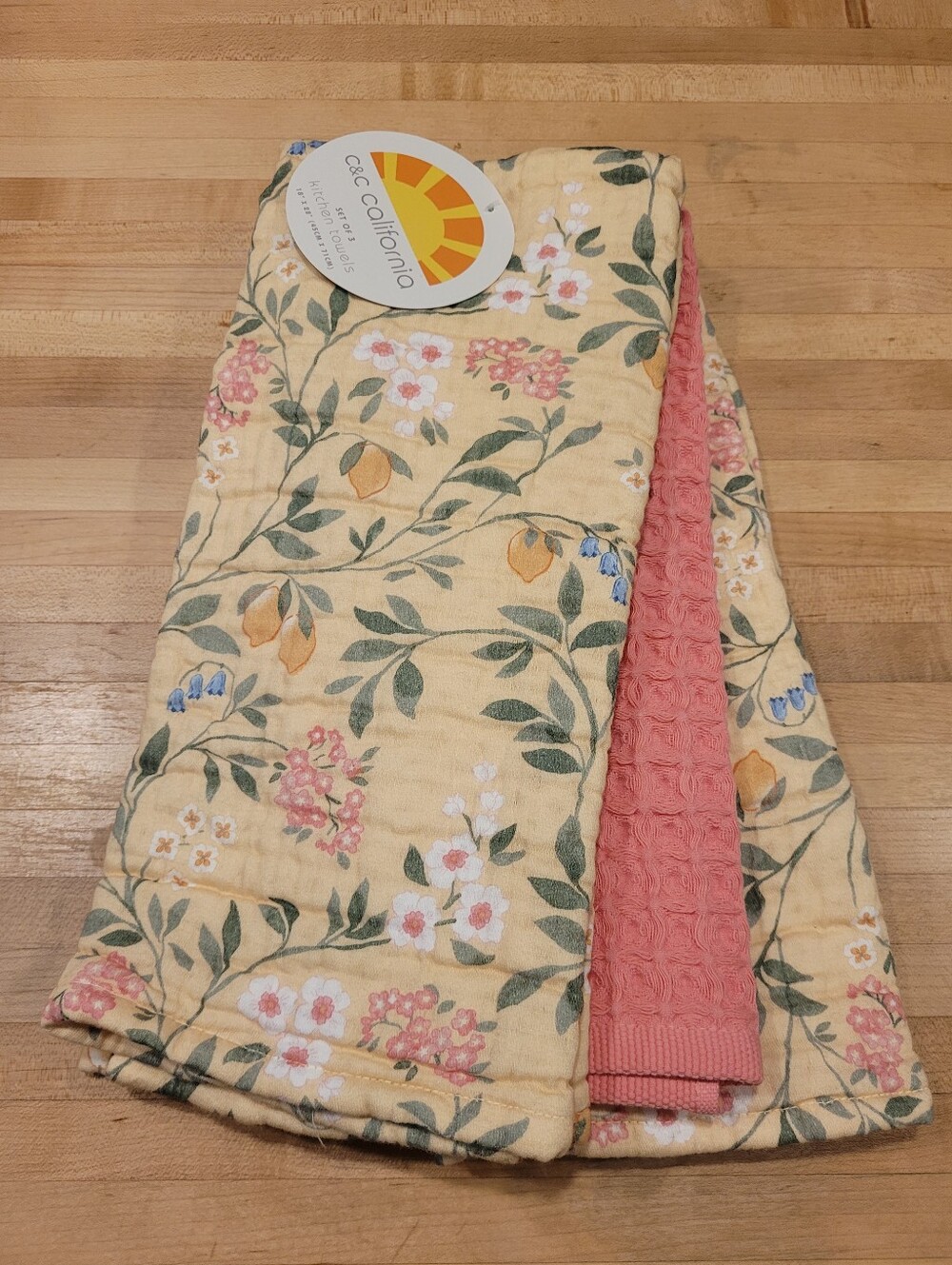 NEW C&C California Yellow Floral & Lemon Kitchen Towel Set